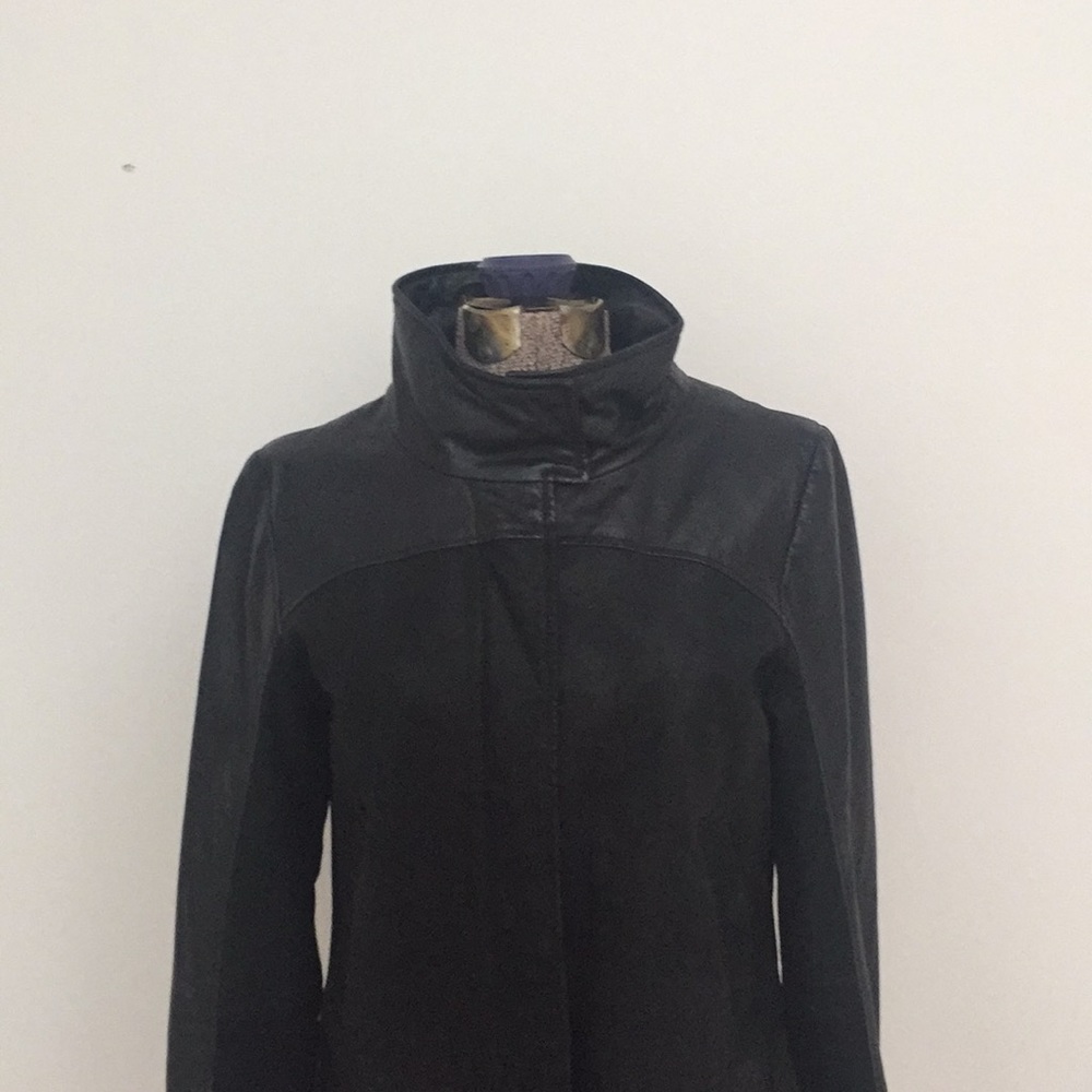 Black 100% leather and suede jacket/trench